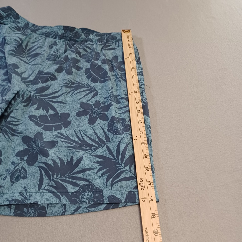 Mens Tropical Floral Swim Trunks Blue Gray Elastic Waist Mesh Liner Size Medium - Picture 5 of 8